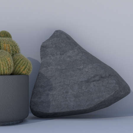 Blank stone and plants in wall concrete for logo presentation branding, corporate identity, advertising. Mockup 3D renderingの写真素材