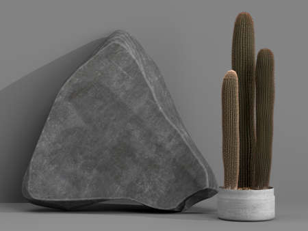 Blank stone and plants in wall concrete for logo presentation branding, corporate identity, advertising. Mockup 3D renderingの写真素材