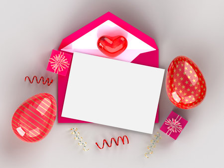 Happy Easter! Easter holiday creative background with card and decorative. Easter concept mockup. 3D...