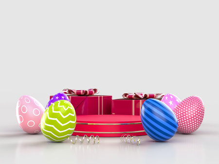Happy Easter! Easter holiday creative background with podium and decorative. Easter concept mockup....