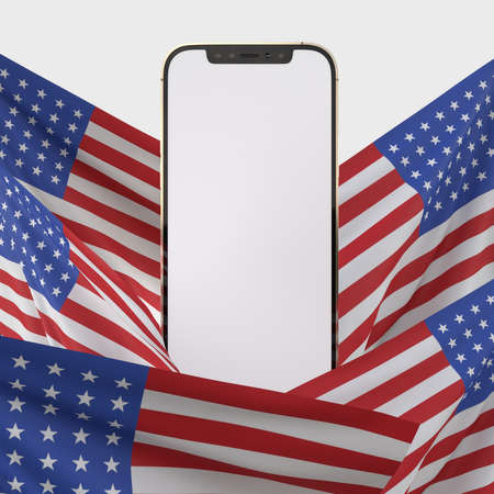 Happy 4th of July USA Independence Day and Smartphone mockup with decorate and american flag. Independence Day celebration of america. 3D renderingの写真素材