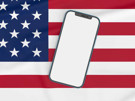 Happy 4th of July USA Independence Day and Smartphone mockup with waving american national flag. Independence Day celebration of america. 3D renderingの写真素材