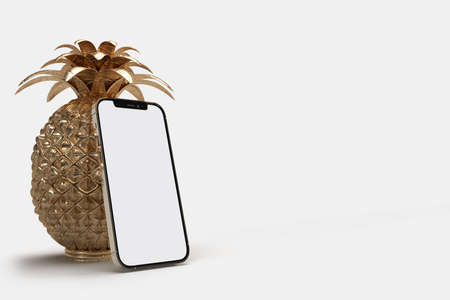 Smartphone with Decorative objects. Summer sale concept mockup For sale poster, advertising, sale promotion, discount sale, Background Banner, or Wallpaper. 3D renderingの写真素材