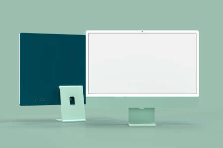 Monitor 24 mockup Template For presentation branding, corporate identity, advertising, branding business. 3D renderingの写真素材