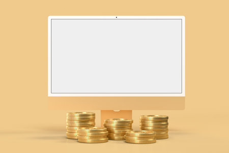 Monitor 24 mockup with Coin Template For presentation branding, corporate identity, advertising,...