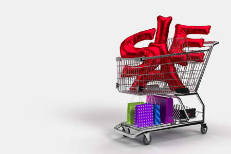 Shopping cart, shopping bags online shop store internet digital market.  Concept of e-commerce and digital marketing business. 3d renderingの写真素材
