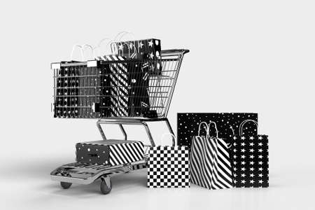 Concept of online shopping with shopping elements. Designs concept marketing online. suitable for promotion of digital stores. 3D renderingの写真素材