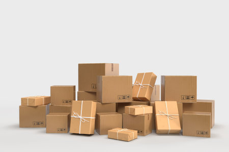 Packaging cardboard boxes paper. Delivery, cargo, logistic and transportation warehouse storage concept. 3D Renderingの写真素材