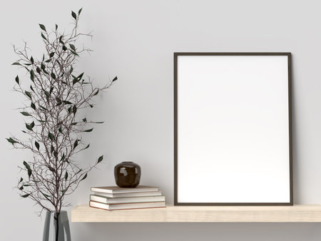 Blank picture frame for photographs, art, graphics with Leaves. Frame poster mockup template on the...