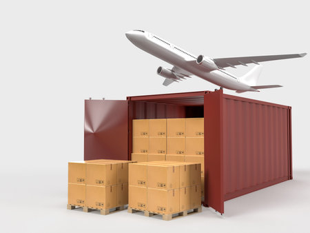 Container cargo shipping logistic service containers with brown cardboard boxes package delivery in...