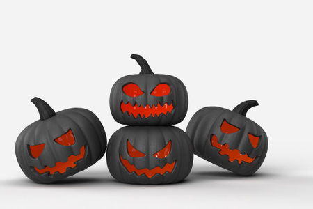 Halloween background mock-up with Jack O Lantern pumpkins. Halloween concept mockupの写真素材