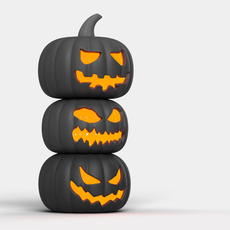 Halloween background mock-up with Jack O Lantern pumpkins. Halloween concept mockupの写真素材