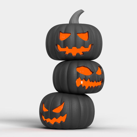 Halloween background mock-up with Jack O Lantern pumpkins. Halloween concept mockupの写真素材