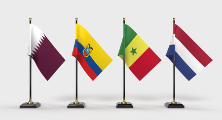 Flags groups of cup. The international world tournament in Qatar, 2022 Europe qualify. Flags of world countries. 3D renderingの写真素材