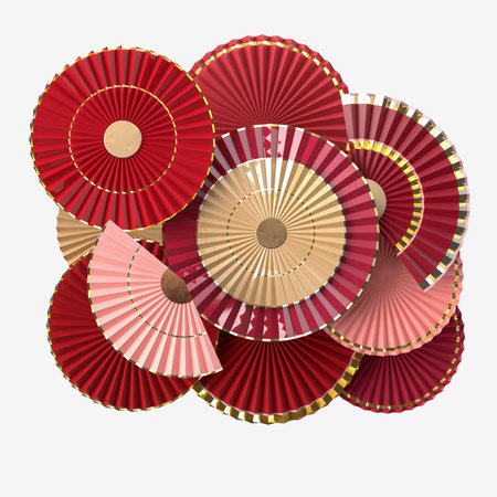 Paper fan chinese new year decoration. Oriental Asian style concept of Happy Chinese New Year festival background. 3D renderingの写真素材
