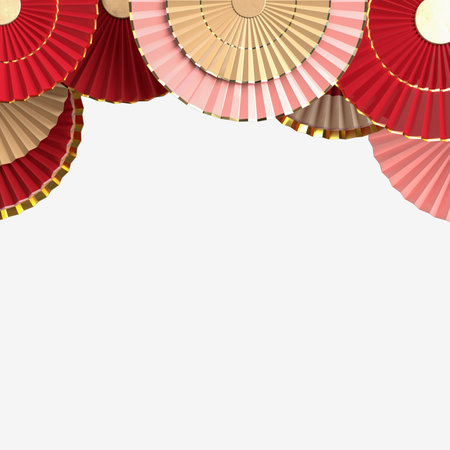 Paper fan chinese new year decoration. Oriental Asian style concept of Happy Chinese New Year festival background. 3D renderingの写真素材