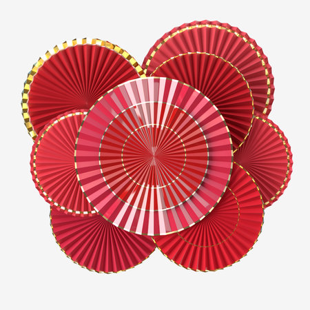 Paper fan chinese new year decoration. Oriental Asian style concept of Happy Chinese New Year festival background. 3D renderingの写真素材