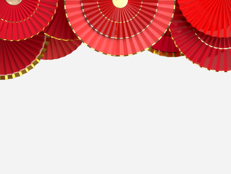 Paper fan chinese new year decoration. Oriental Asian style concept of Happy Chinese New Year festival background. 3D renderingの写真素材
