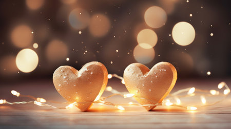 3D Heart shape on gold light blurred for Valentine's day, birthday party, women's, mother's day, celebrate anniversary, weddings. Festive season decorations elements presentation. Generative AIの素材