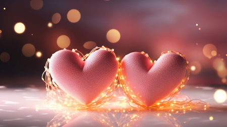 3D Heart shape on gold light blurred for Valentine's day, birthday party, women's, mother's day, celebrate anniversary, weddings. Festive season decorations elements presentation. Generative AIの素材