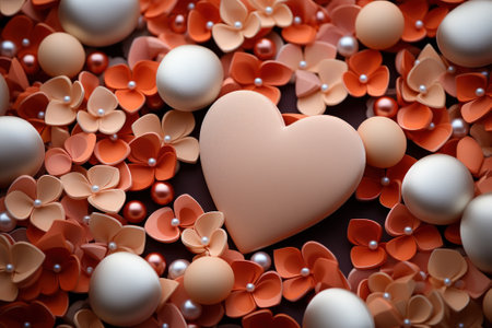 3D heart shape with flower for Valentine's day, birthday party, women's, mother's day, celebrate anniversary, weddings. Festive season decorations elements concept. Generative AIの素材