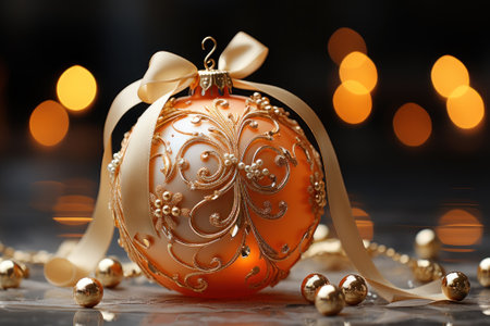 Christmas and New year holidays concept. Elegant christmas balls with decorate elements on luxury backdrop. Festive winter season with christmas ornament for banner, ads and poster. Generative aiの素材