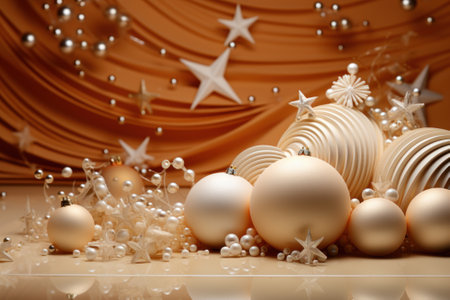 Christmas and New year holidays concept. Elegant christmas balls with decorate elements on luxury backdrop. Festive winter season with christmas ornament for banner, ads and poster. Generative aiの素材