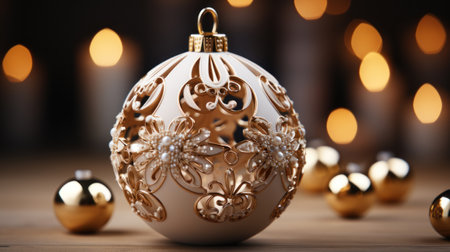 Christmas and New year holidays concept. Elegant christmas balls with decorate elements on luxury backdrop. Festive winter season with christmas ornament for banner, ads and poster. Generative aiの素材