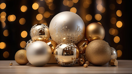 Christmas and New year holidays concept. Elegant christmas balls with decorate elements on luxury backdrop. Festive winter season with christmas ornament for banner, ads and poster. Generative aiの素材