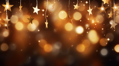 Golden sparkle glitter with Gold bokeh effect and selective defocus backdrop. Festive luxury background with bright gold lights christmas mood concept for banner, ads and poster. Generative aiの素材