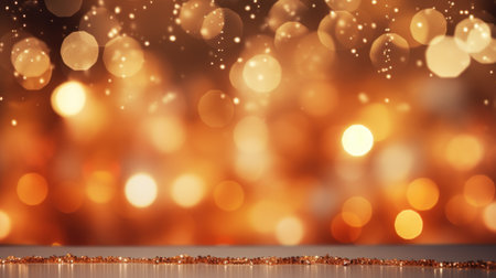 Golden sparkle glitter with Gold bokeh effect and selective defocus backdrop. Festive luxury background with bright gold lights christmas mood concept for banner, ads and poster. Generative aiの素材