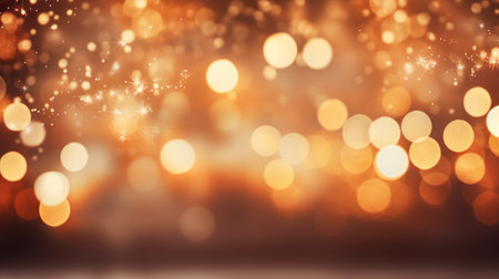 Golden sparkle glitter with Gold bokeh effect and selective defocus backdrop. Festive luxury background with bright gold lights christmas mood concept for banner, ads and poster. Generative aiの素材