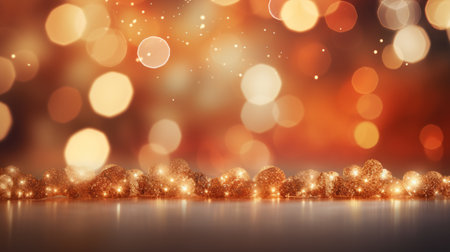 Golden sparkle glitter with Gold bokeh effect and selective defocus backdrop. Festive luxury background with bright gold lights christmas mood concept for banner, ads and poster. Generative aiの素材