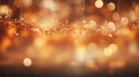 Golden sparkle glitter with Gold bokeh effect and selective defocus backdrop. Festive luxury background with bright gold lights christmas mood concept for banner, ads and poster. Generative aiの素材
