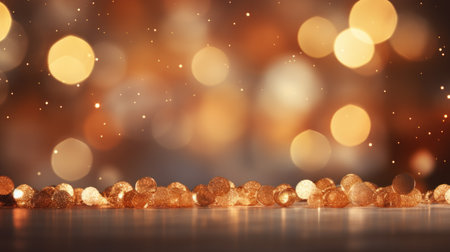 Golden sparkle glitter with Gold bokeh effect and selective defocus backdrop. Festive luxury background with bright gold lights christmas mood concept for banner, ads and poster. Generative aiの素材