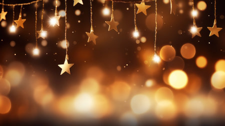 Golden sparkle glitter with Gold bokeh effect and selective defocus backdrop. Festive luxury background with bright gold lights christmas mood concept for banner, ads and poster. Generative aiの素材