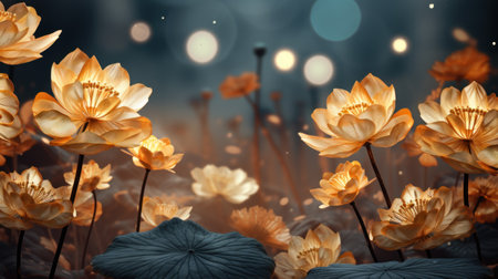 Luxury wallpaper flower. Abstract floral design luxurious, mural art, premium wallpaper, texture wall art design shiny golden light. For design textiles, prints, wallpapers, posters. Generative AIの素材