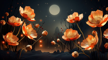 Luxury wallpaper flower. Abstract floral design luxurious, mural art, premium wallpaper, texture wall art design shiny golden light. For design textiles, prints, wallpapers, posters. Generative AIの素材