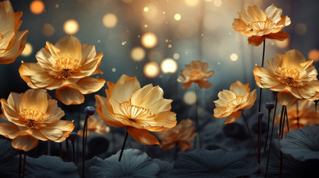 Luxury wallpaper flower. Abstract floral design luxurious, mural art, premium wallpaper, texture wall art design shiny golden light. For design textiles, prints, wallpapers, posters. Generative AIの素材