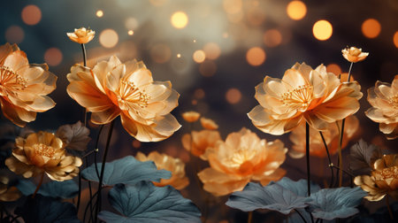 Luxury wallpaper flower. Abstract floral design luxurious, mural art, premium wallpaper, texture wall art design shiny golden light. For design textiles, prints, wallpapers, posters. Generative AIの素材