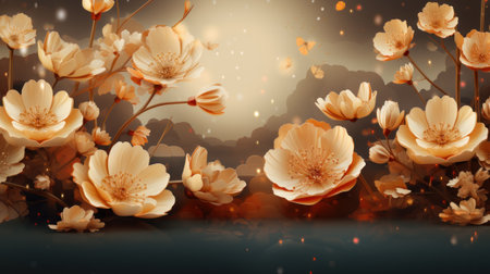 Luxury wallpaper flower. Abstract floral design luxurious, mural art, premium wallpaper, texture wall art design shiny golden light. For design textiles, prints, wallpapers, posters. Generative AIの素材