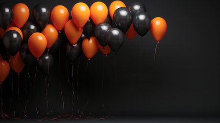 Black Friday sale background with glossy balloons on a dark scene. Discount or sale marketing advertisement for poster, Ads, web banner, flyers, social and fashion ads, brochure. Generative AIの素材