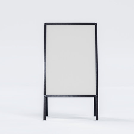 Blank chalk board street stand mockup. Isolated pavement menu rack with material frame template for...