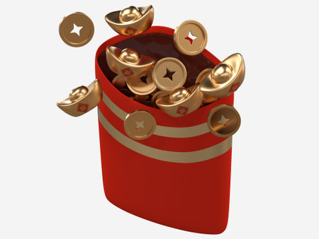 Chinese new year with 3D realistic red envelope, ornaments, gold coin, gold ingots, lanterns and chinese cloud for presentation, banner, Ads. Mid Autumn festive luxury concept. Year of the Snakeの写真素材