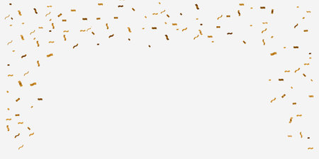 Realistic Confetti Golden tinsel, confetti falling on a transparent background. 3D Elements shiny golden paper pieces flying and spreading festive decoration for birthday party celebrationの写真素材