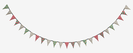 Carnival garland with christmas flags decoration for the day of the holiday, greeting card, invitation, design decoration, celebration, fair and festival element. Party Flags Garland Isolatedの写真素材