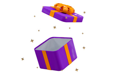 3D open gift boxes with ribbon and star. Anniversary, gift or entertainment design element. Celebration creative concept design for holiday banner, web poster, stylish flyer, greeting cardの写真素材
