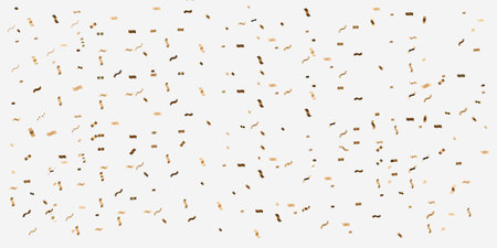 Realistic Confetti Golden tinsel, confetti falling on a transparent background. 3D Elements shiny golden paper pieces flying and spreading festive decoration for birthday party celebrationの写真素材