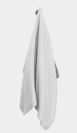 Towel mockup hanging on hanger and hook mockup for design, branding, advertising. Empty of fluffy isolated fabric for luxury hotel or hospital or perfumed towel in resort, spa, bathroom templateの写真素材