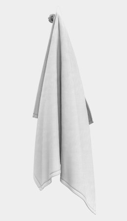 Towel mockup hanging on hanger and hook mockup for design, branding, advertising. Empty of fluffy isolated fabric for luxury hotel or hospital or perfumed towel in resort, spa, bathroom templateの写真素材